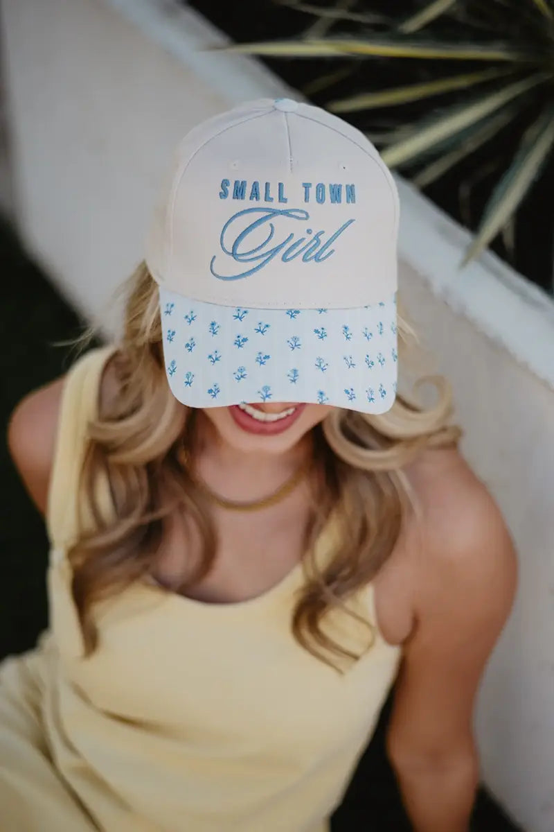 Small Town Girl Trucker Vintage Hat Grad Gift: Light Blue Floral
