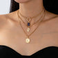 LAYER CELESTIAL CROSS BLUE STONE CHARM NECKLACE | GOLD