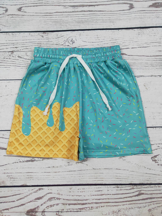 Teal Boys Ice Cream Drip Printed Shorts With Pockets
