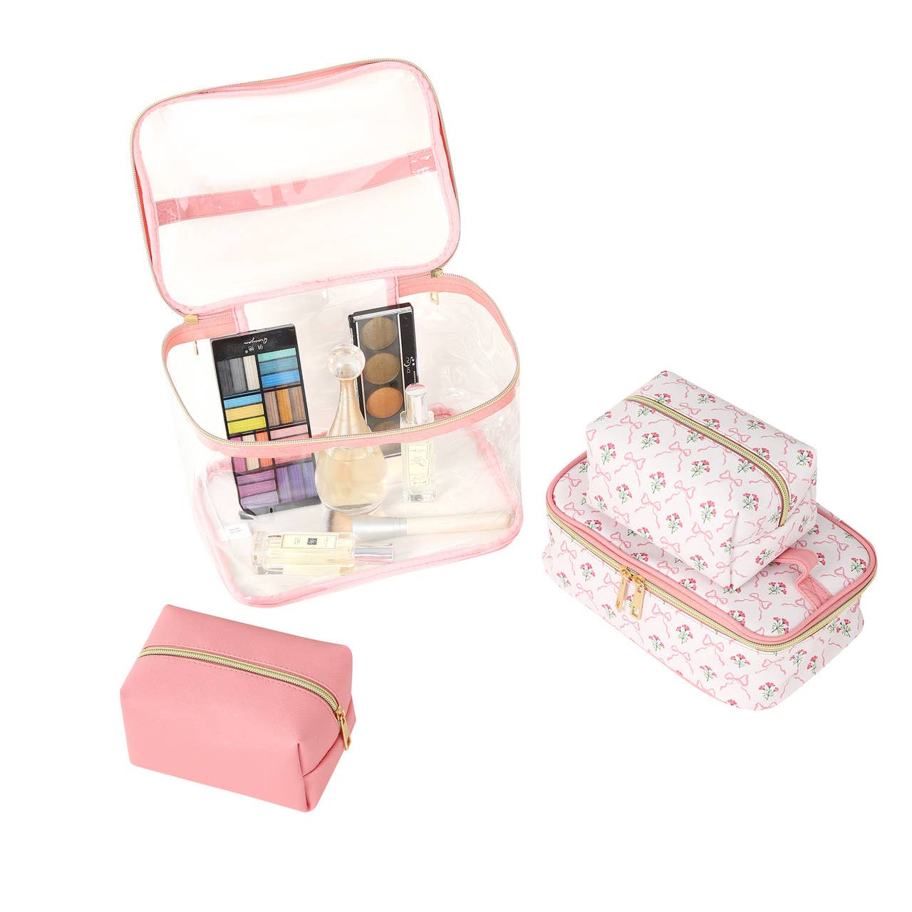 4pc Bows and Flowers Print Cosmetic Set - LNCTB2018-PK