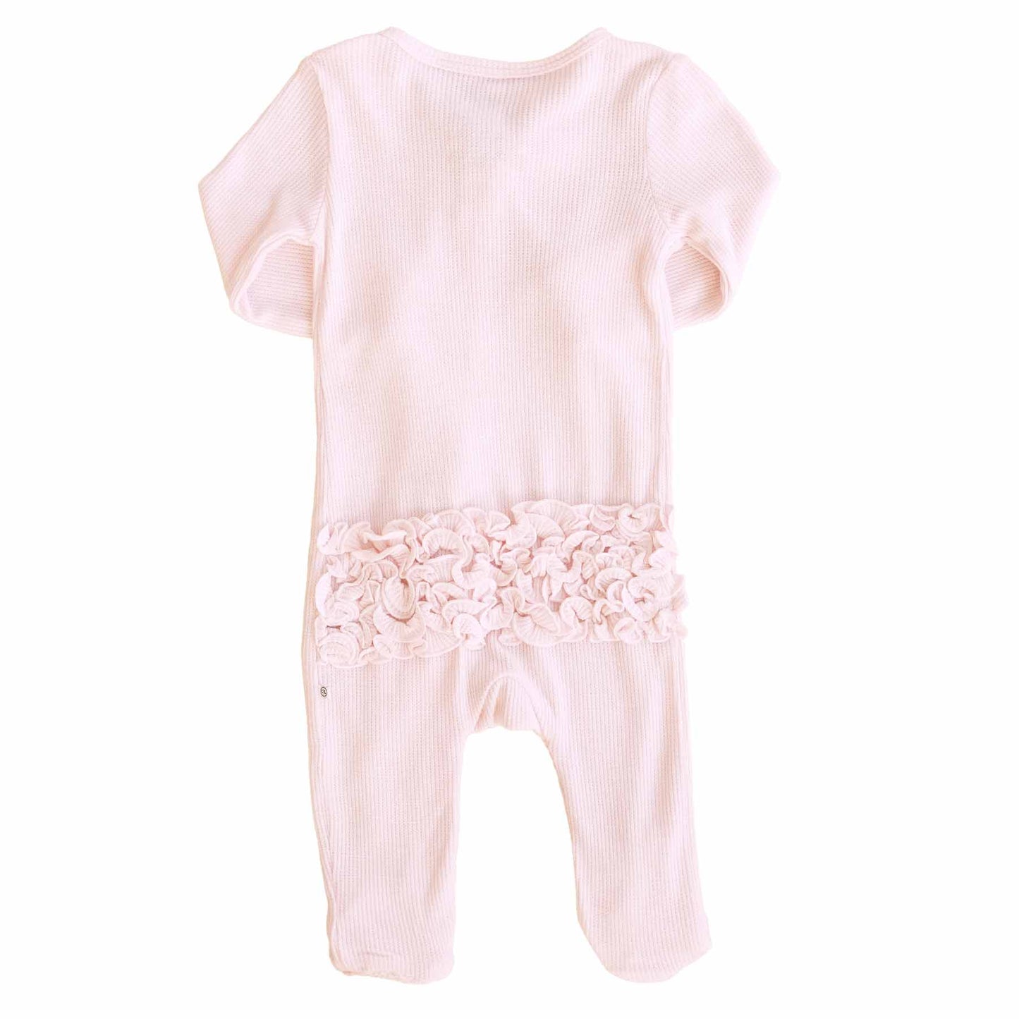 Pearl Pink Bamboo Waffle Zipper Ruffle Footie