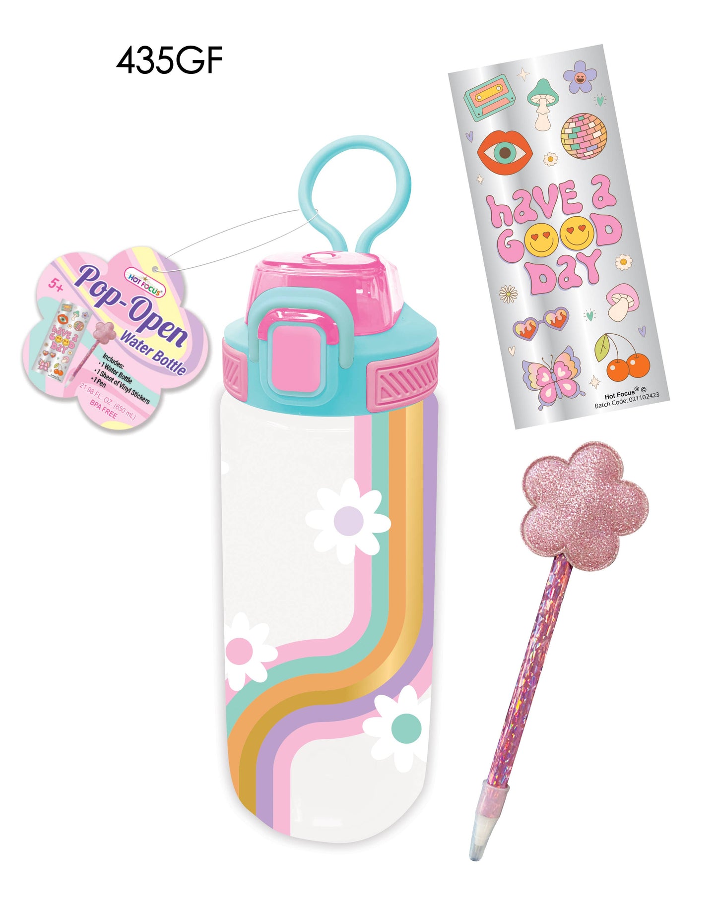 Easy Open Water Bottle 21.98 FL. OZ/650mL, Groovy Flower