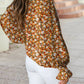 Boho Floral Ruffled Bubble Sleeve V Neck Fall Blouse