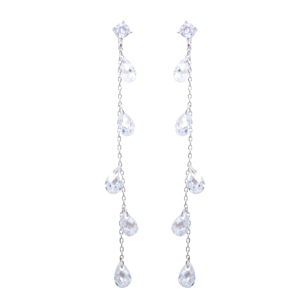 Crystal Teardrop Long Earrings - Silver