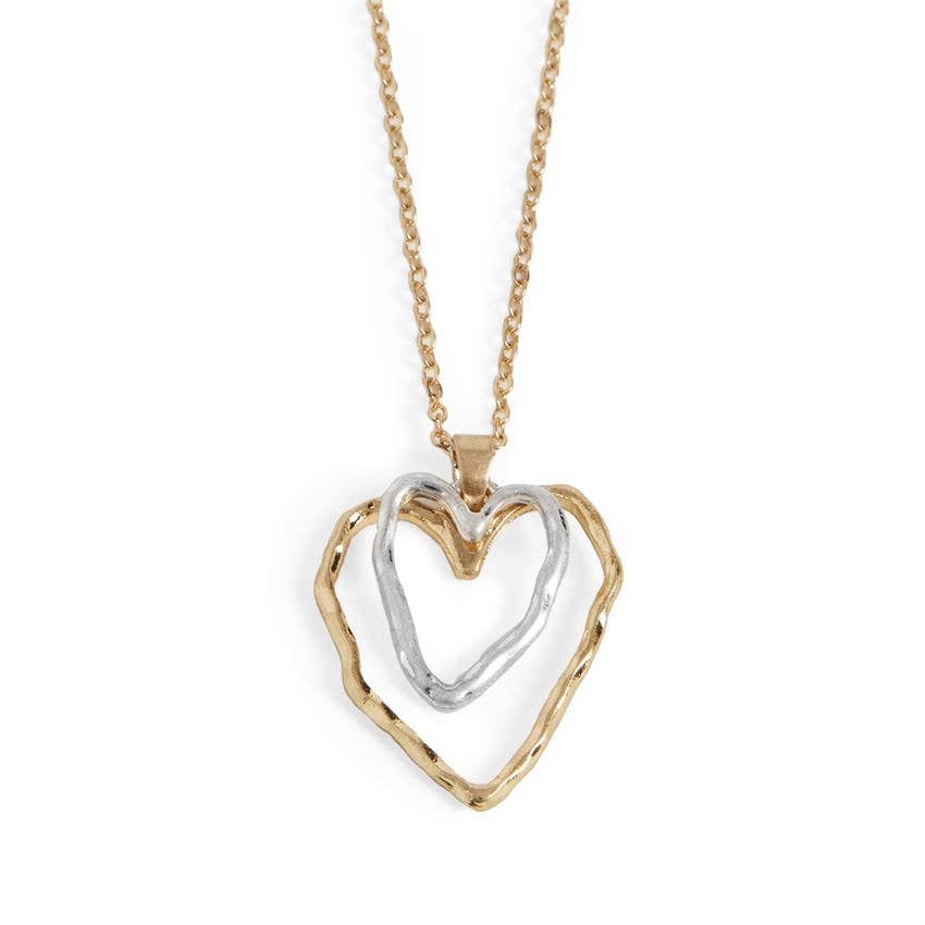 Mixed Metal Double Heart Necklace- Valentine's Day: Mixed