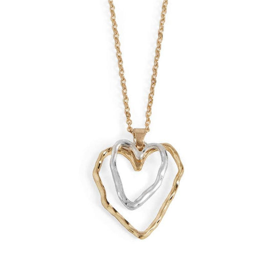Mixed Metal Double Heart Necklace- Valentine's Day: Mixed