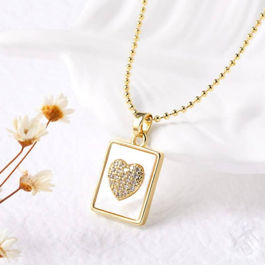 EPOXY RHINESTONE PENDANT NECKLACE | RECTANGLE HEART