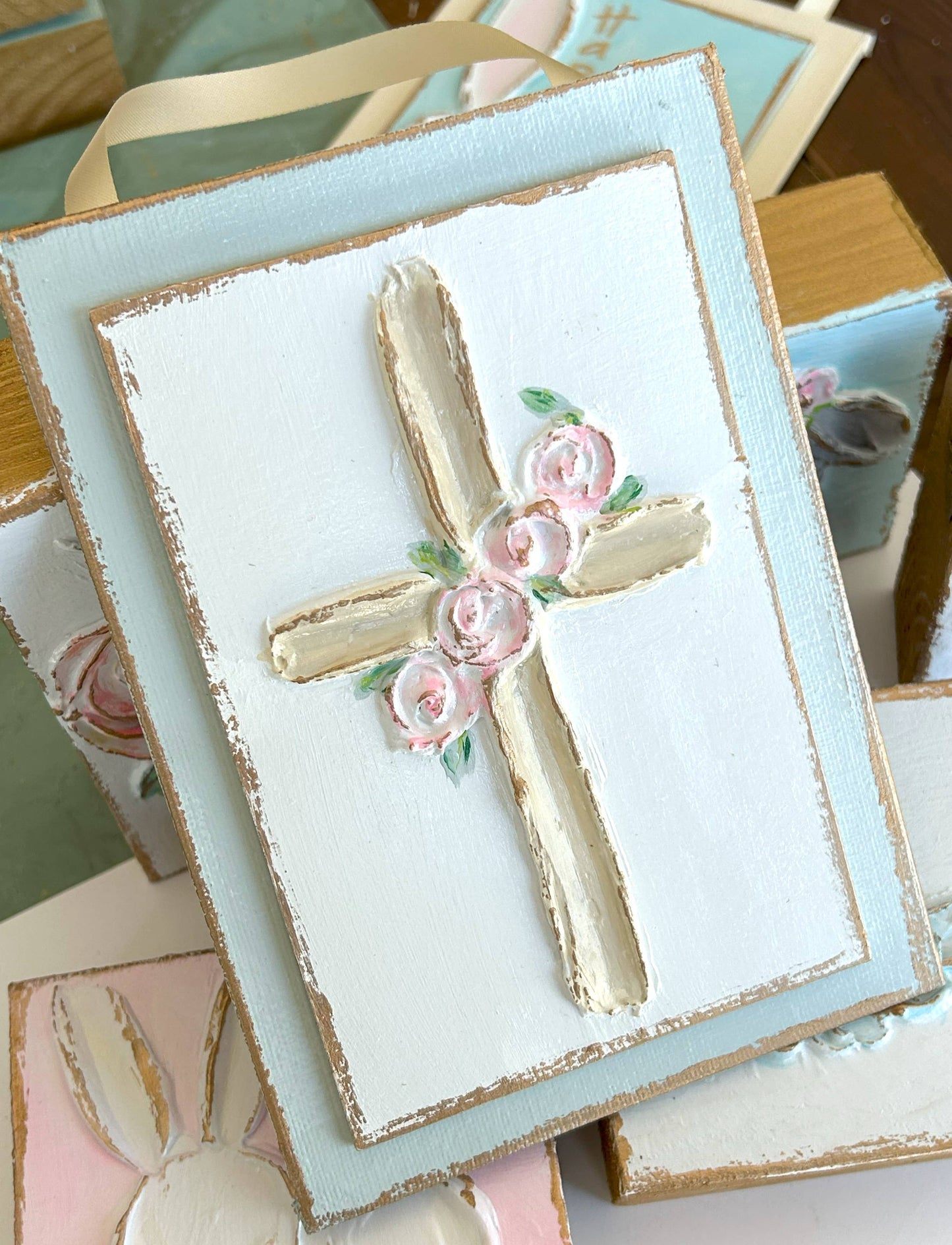 Cross with roses panel  |  Easter Spring wedding baptism
