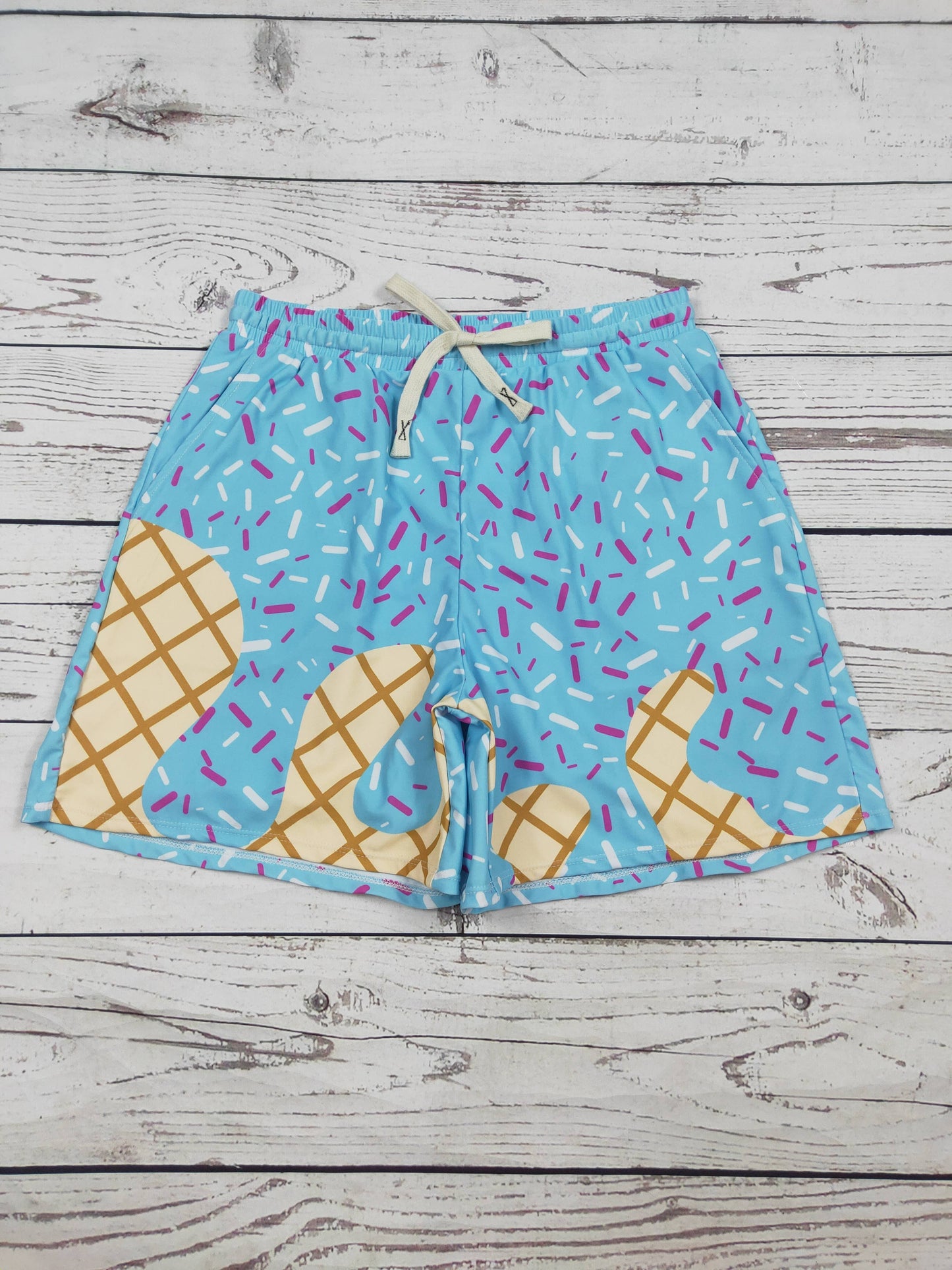 Men Ice Cream Drip Printed Swim Trunks