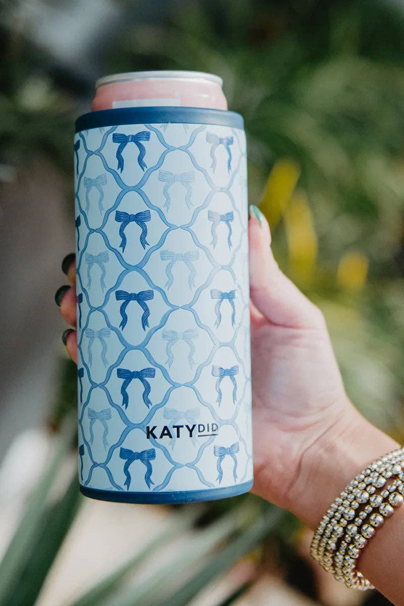 Blue Coquette Bows Slim Can Koozie: Light Blue