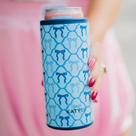 Blue Coquette Bows Slim Can Koozie: Light Blue
