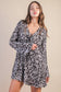 Mocha Leopard Printed Pleated Mini Dress