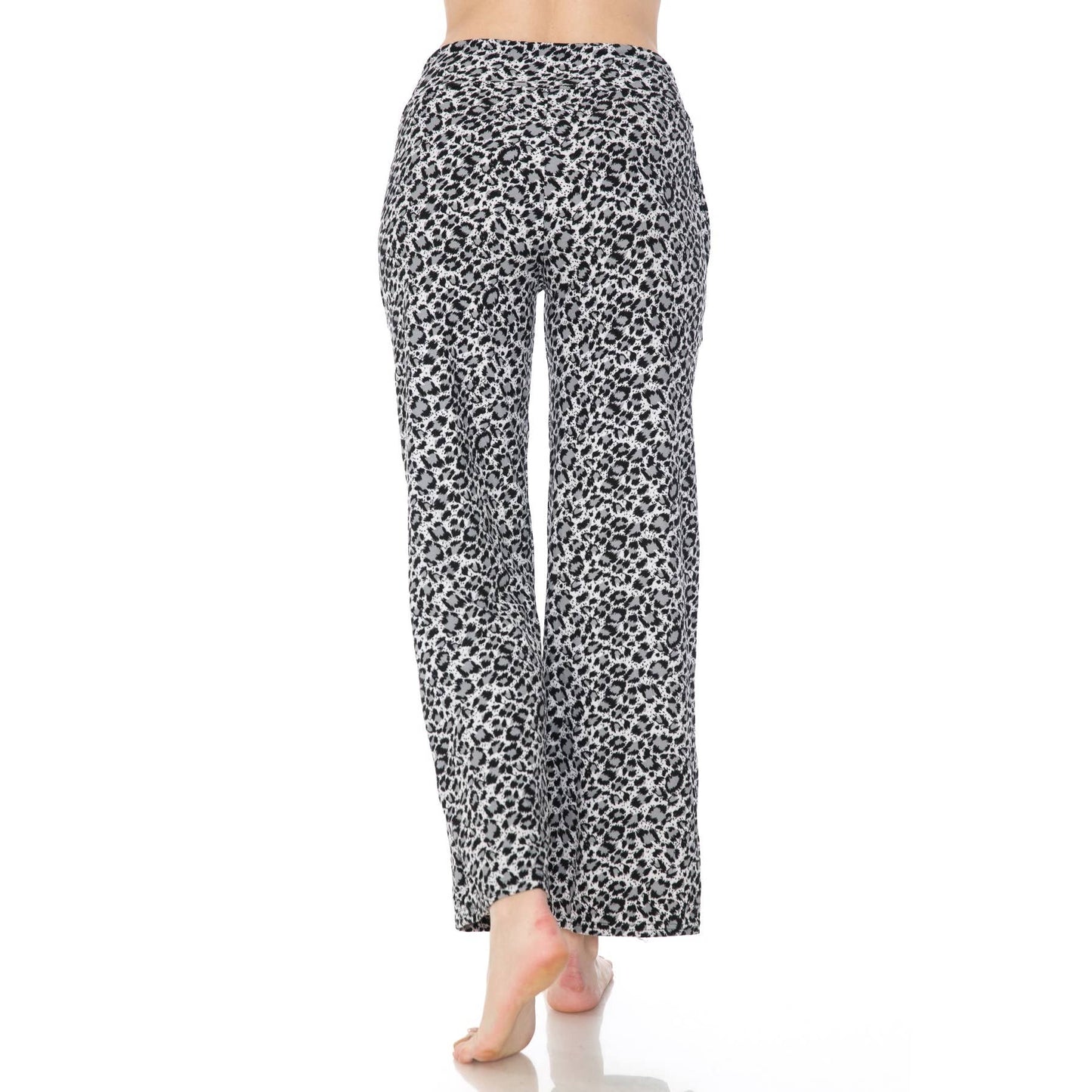 Grey & White Leopard Print Pajama Pants with Drawstring