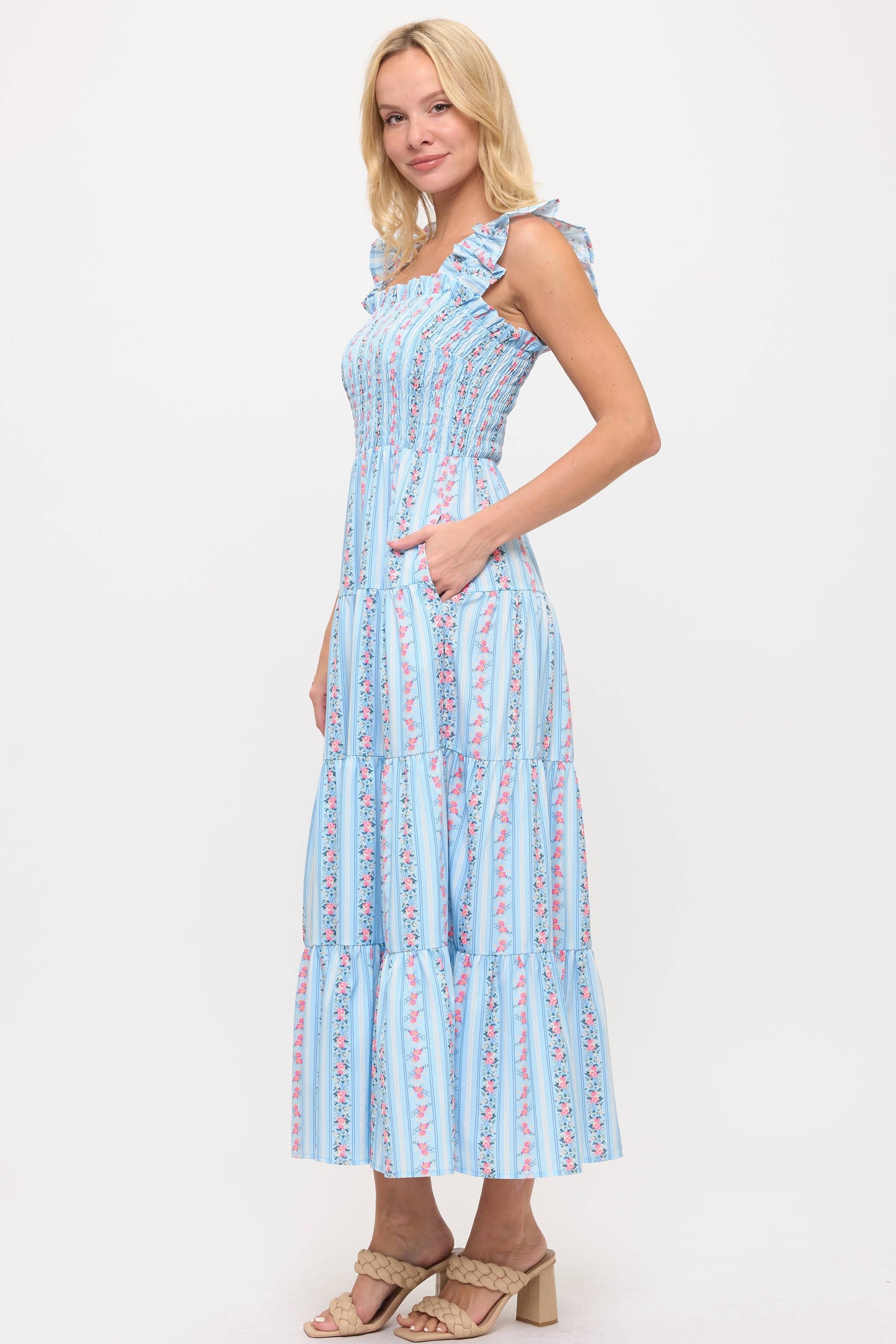 Blue Floral Boho Dress