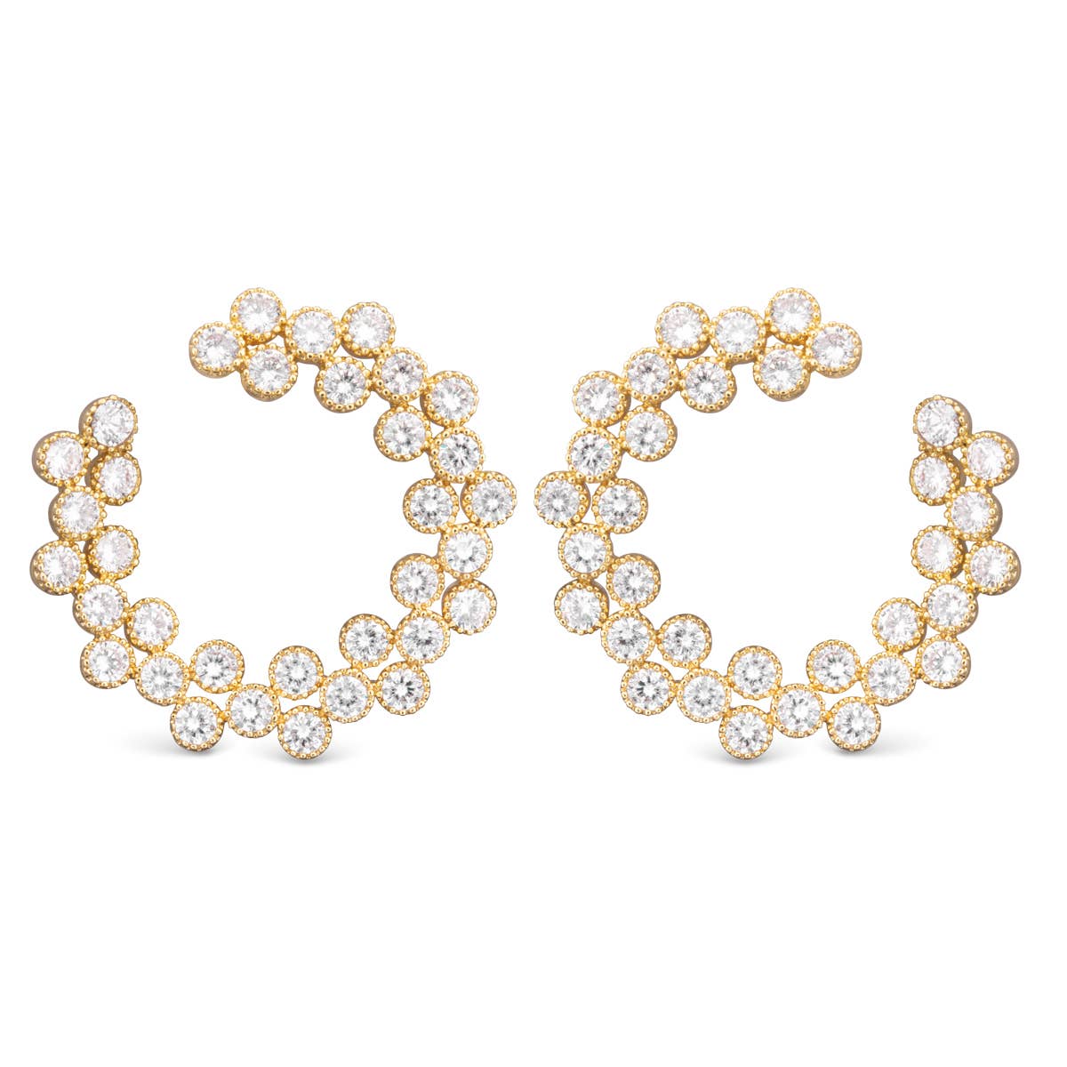 CZ Double Row Open Circle Earrings -  Gold