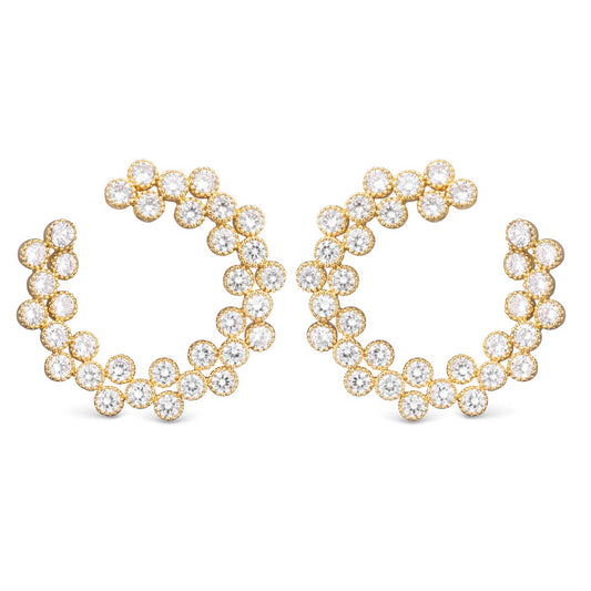 CZ Double Row Open Circle Earrings -  Gold