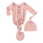 Solid Mauve Bamboo Baby Knot Gown & Hat: Newborn / 7-14lbs+