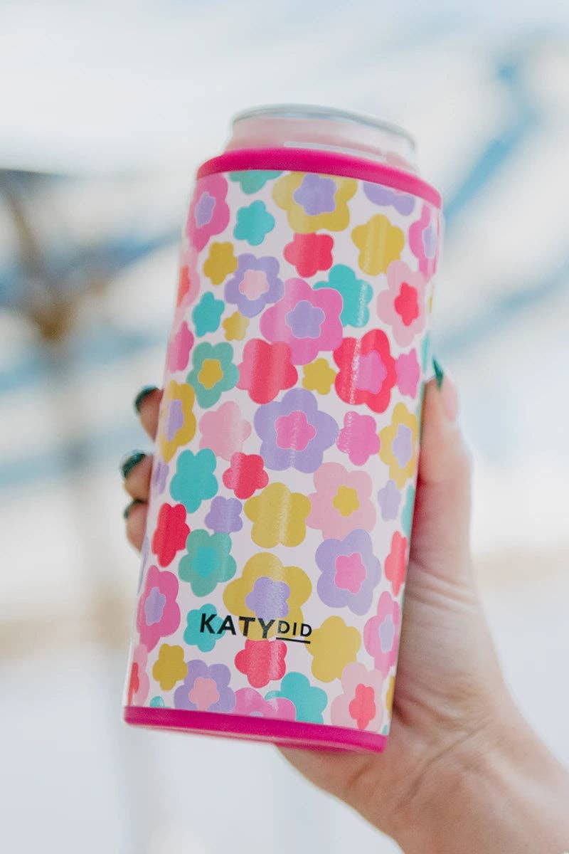 Groovy Flowers Tall Can Cooler: Light Pink