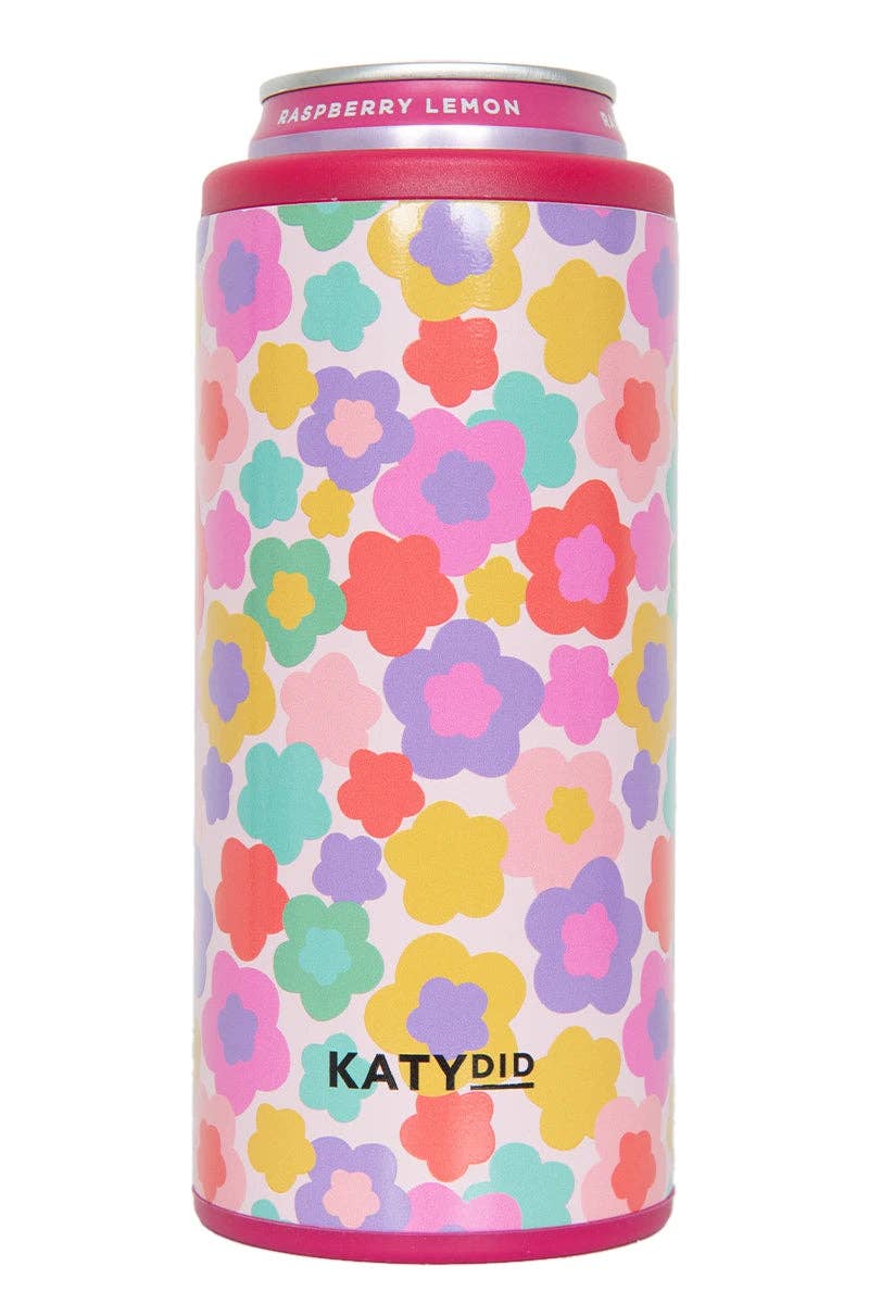 Groovy Flowers Tall Can Cooler: Light Pink