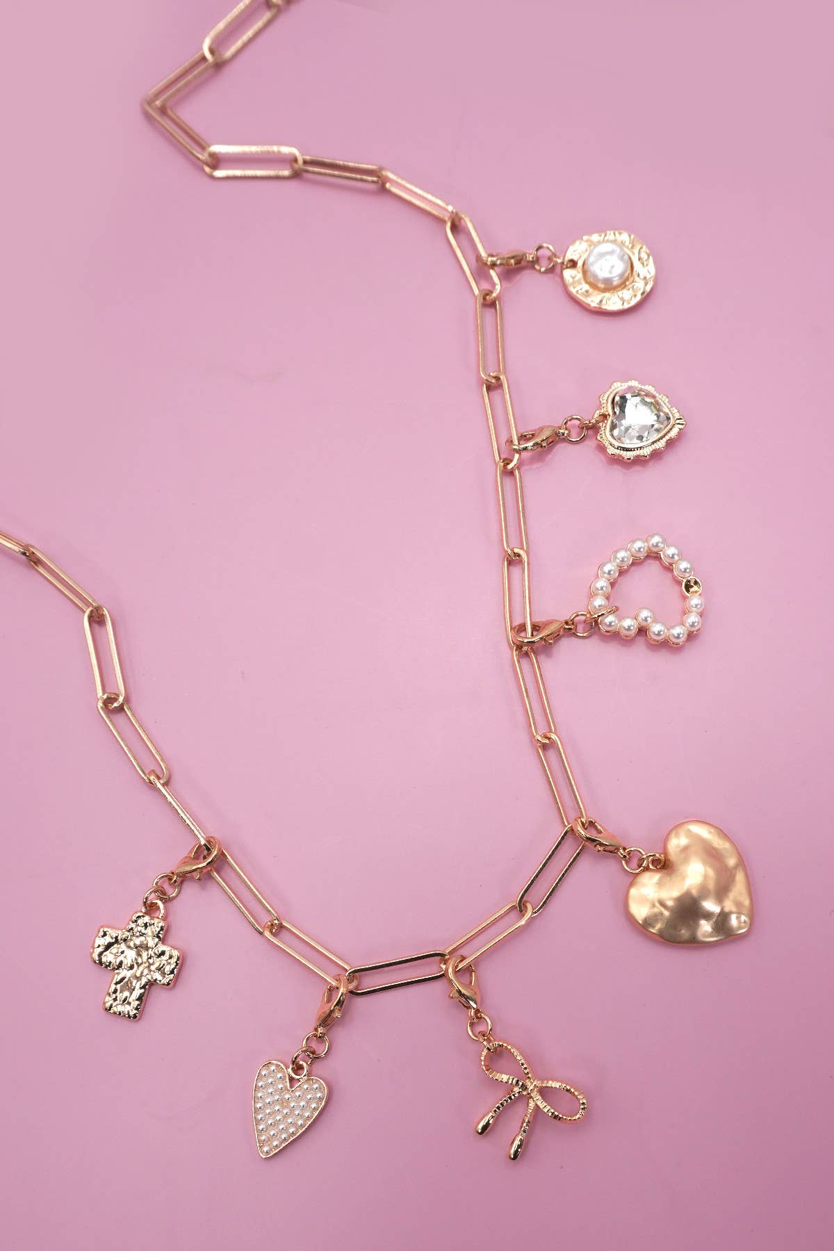 BOW HEART REMOVABLE MULTI CHARM NECKLACE | Gold