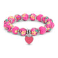 Kids Clay Beaded Stretch Charm Bracelets  |  Bright Pink Floral+pink heart charm