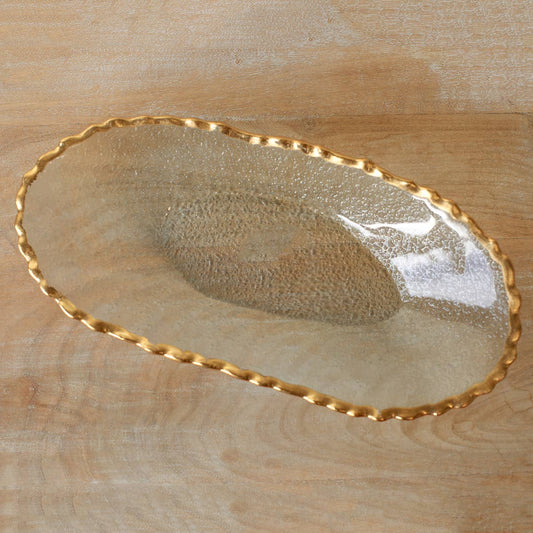 Seward Oval Serving Tray - Clear + Gold