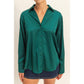 Dark Green Button-Up Satin Shirt With Collared Neckline