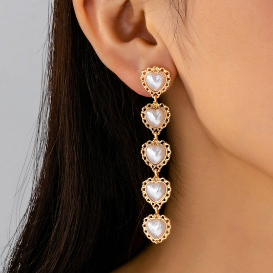 Pearl Heart Cascade Drop Earrings | GOLD