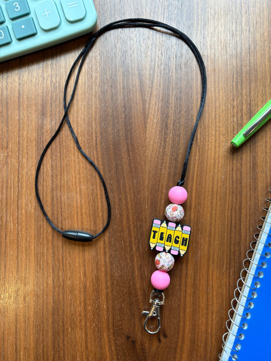 Silicone Pencil TEACH Lanyard - 20”Long with Breakaway Clasp