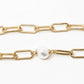 Paperclip w/freshwater pearl pendant necklace: Gold