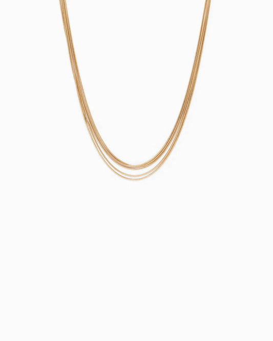 Five Layered Round Snake Chain Necklace: Gold