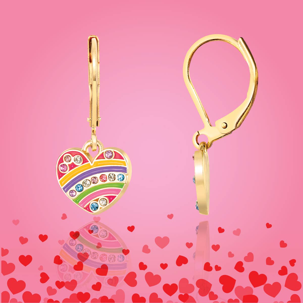 Crystal Rainbow Heart | Leverback Dangle Earrings