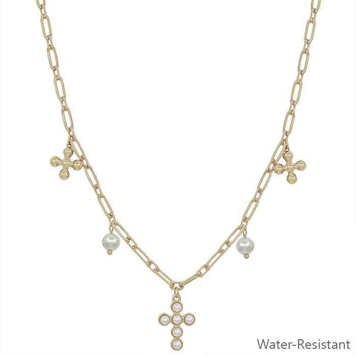 Pearl Cross & Charm Necklace & Earring Set