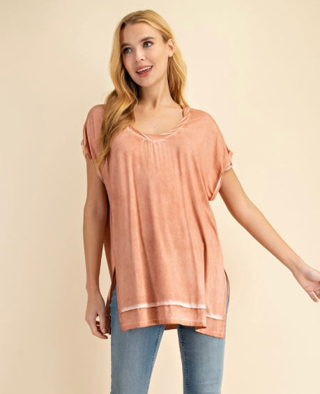 Coral Washed Basic Top