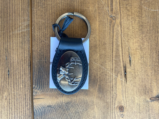 Leather Oval Keychain- Black