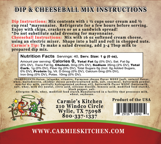 Jalapeno Ranch Dip Mix - Carmie's Kitchen