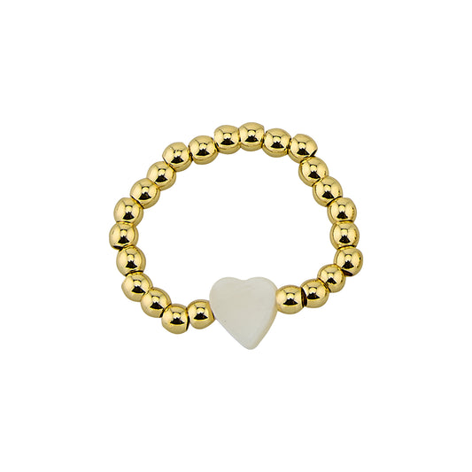 3MM Gold Ball Stretch Ring Shell Heart