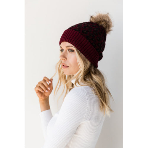 Megan Leopard Beanie with Pom Pom