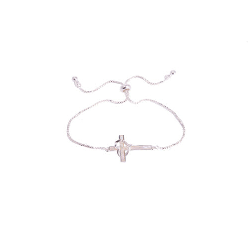 Mother of Pearl Cross Heart Bracelet- Silver