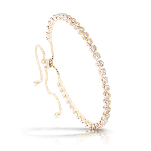 Bezel Set Pull-Cord Bracelet- Gold