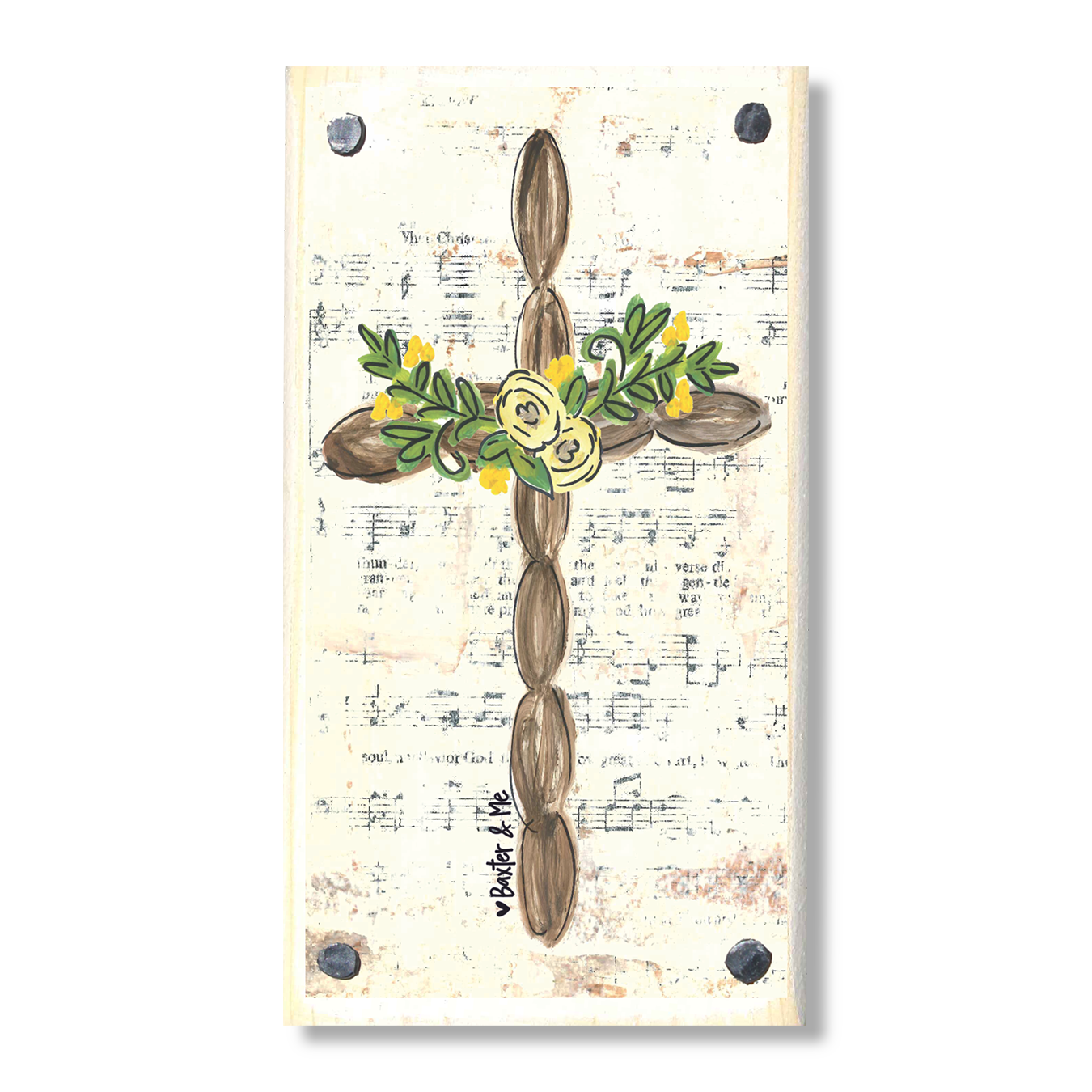 Brown Cross Driftwood Happy Block