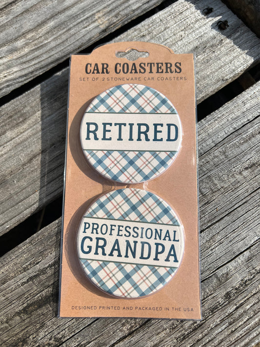 Retired Grandpa Car Coaster Set