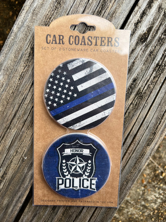 Thin Blue Line Car Coaster Set